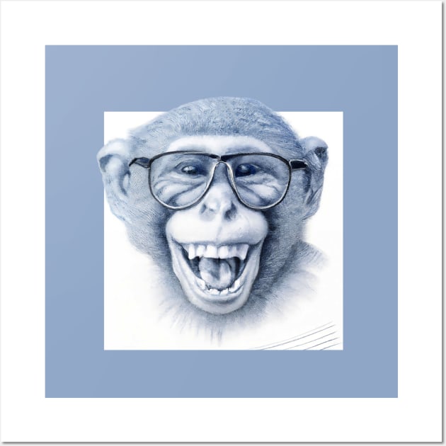 Laughing monkey with glasses 2 Wall Art by Rising_Air